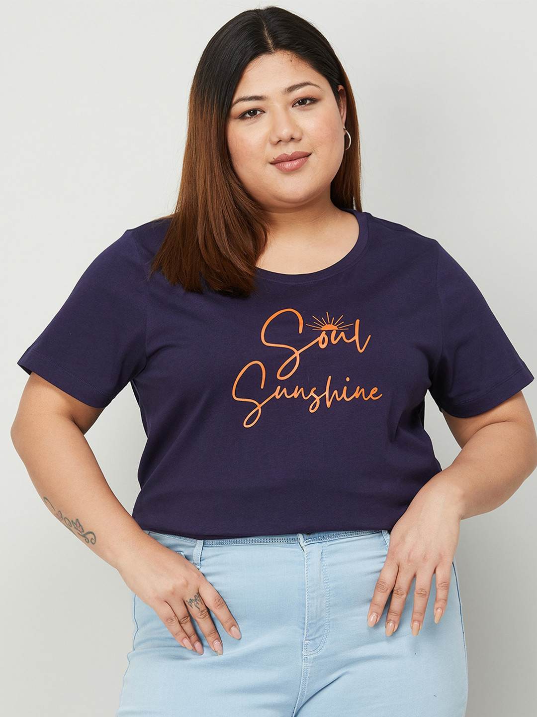 

Nexus by Lifestyle Plus Size Typography Printed Pure Cotton T-shirt, Navy blue