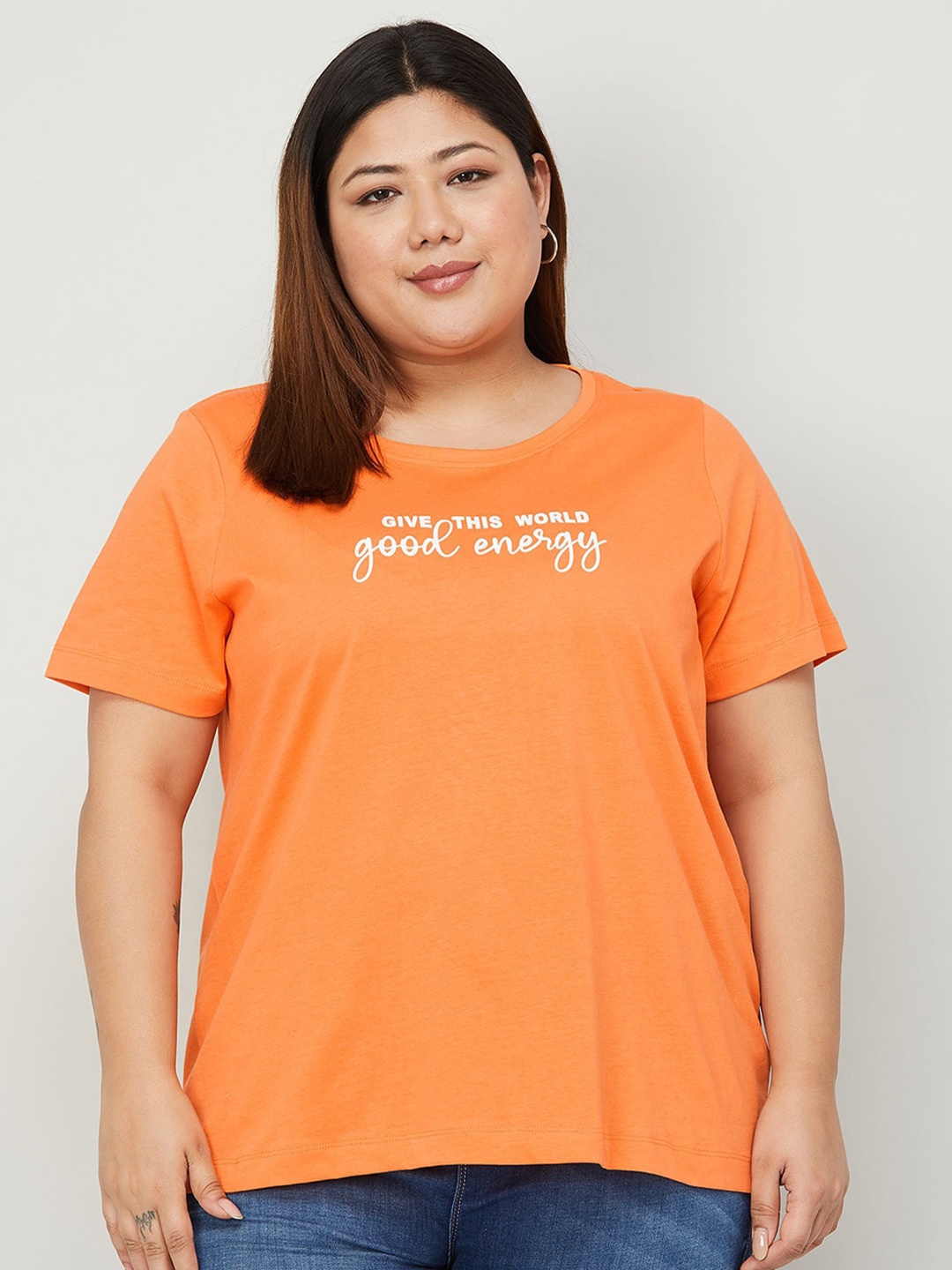 

Nexus by Lifestyle Plus Size Round Neck Pure Cotton T-shirt, Orange