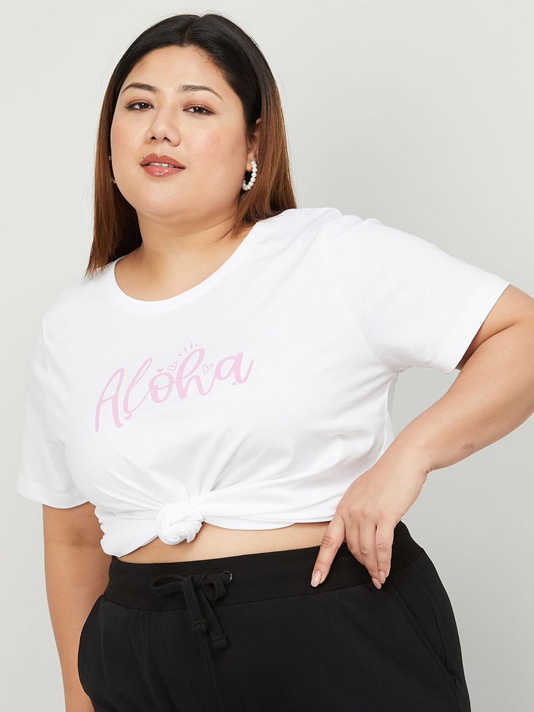 

Nexus by Lifestyle Women Typography Printed Pure Cotton Plus Size T-shirt, White