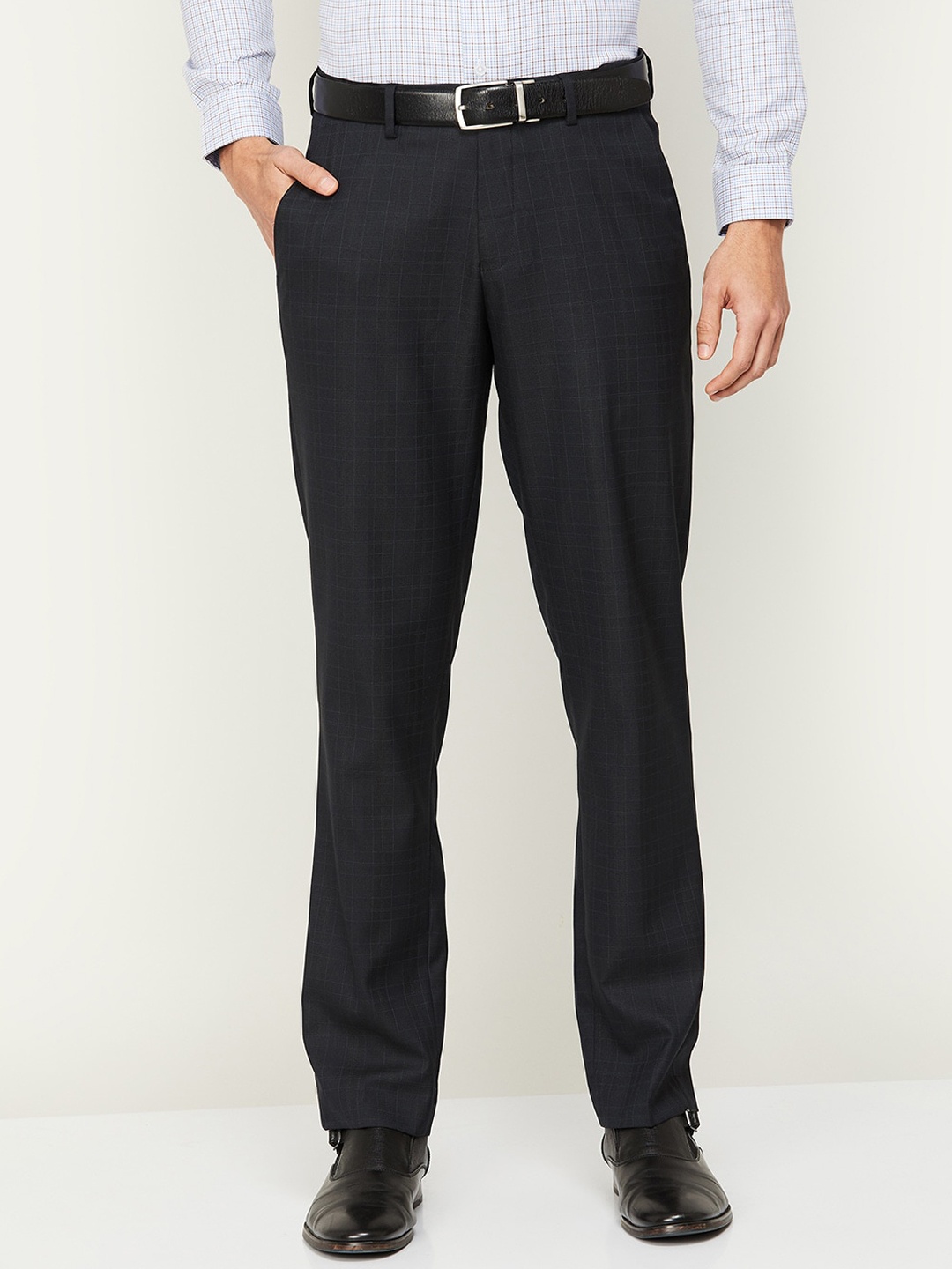 

CODE by Lifestyle Men Checked Slim Fit Formal Trousers, Navy blue