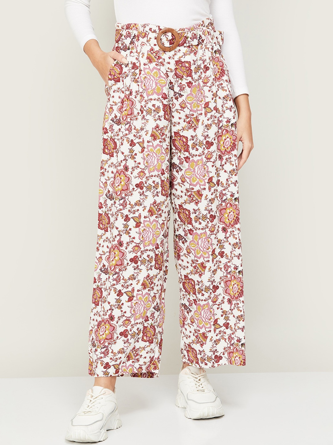 

Fame Forever by Lifestyle Women Floral Printed Parallel Trousers, White