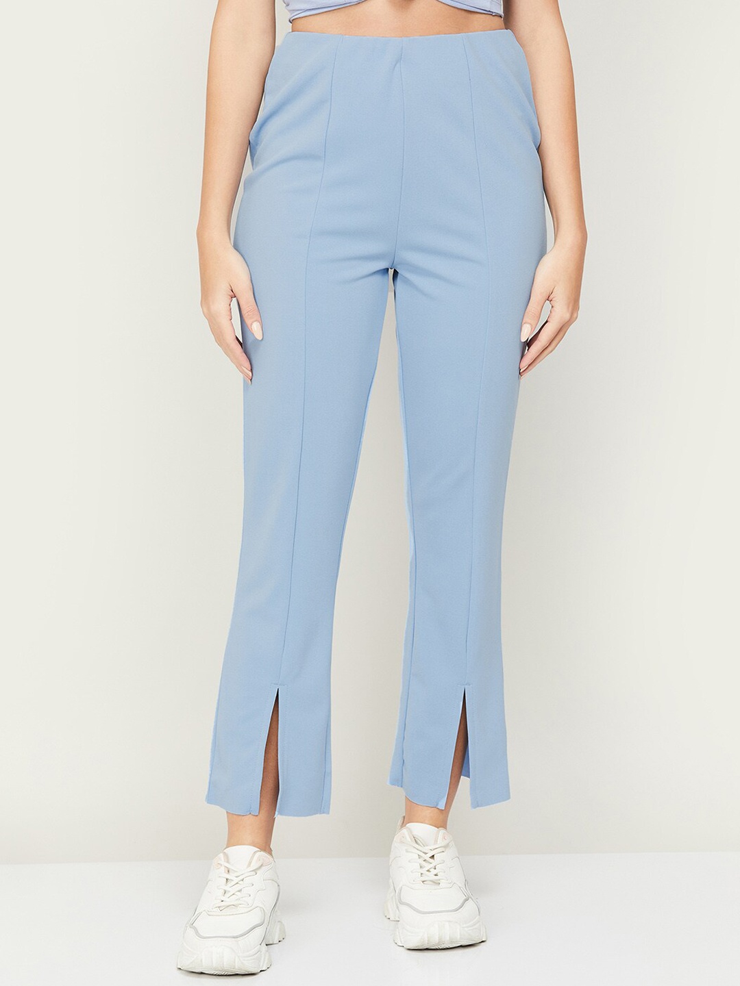 

Ginger by Lifestyle Women Mid-Rise Centre Slit Trousers, Blue