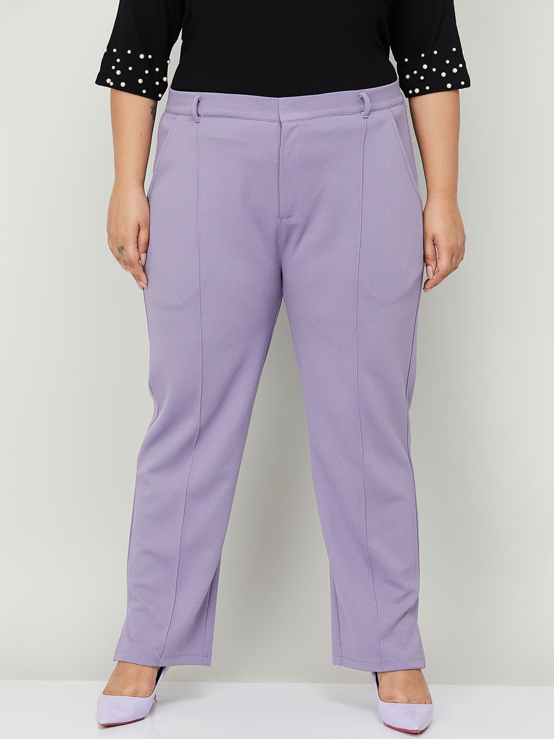 

Nexus by Lifestyle Women Plus Size Straight Fit Pleated Trousers, Lavender