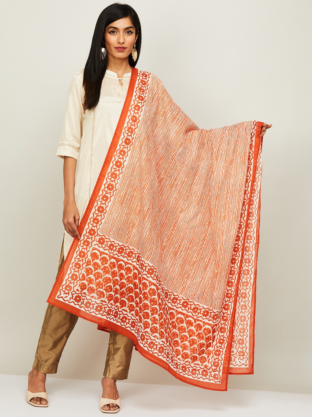 

Melange by Lifestyle Striped Voile Dupatta, Rust