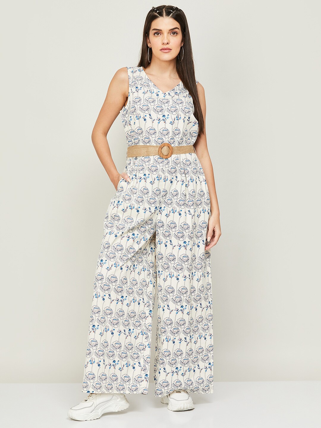 

Colour Me by Melange Printed Basic Jumpsuit, White