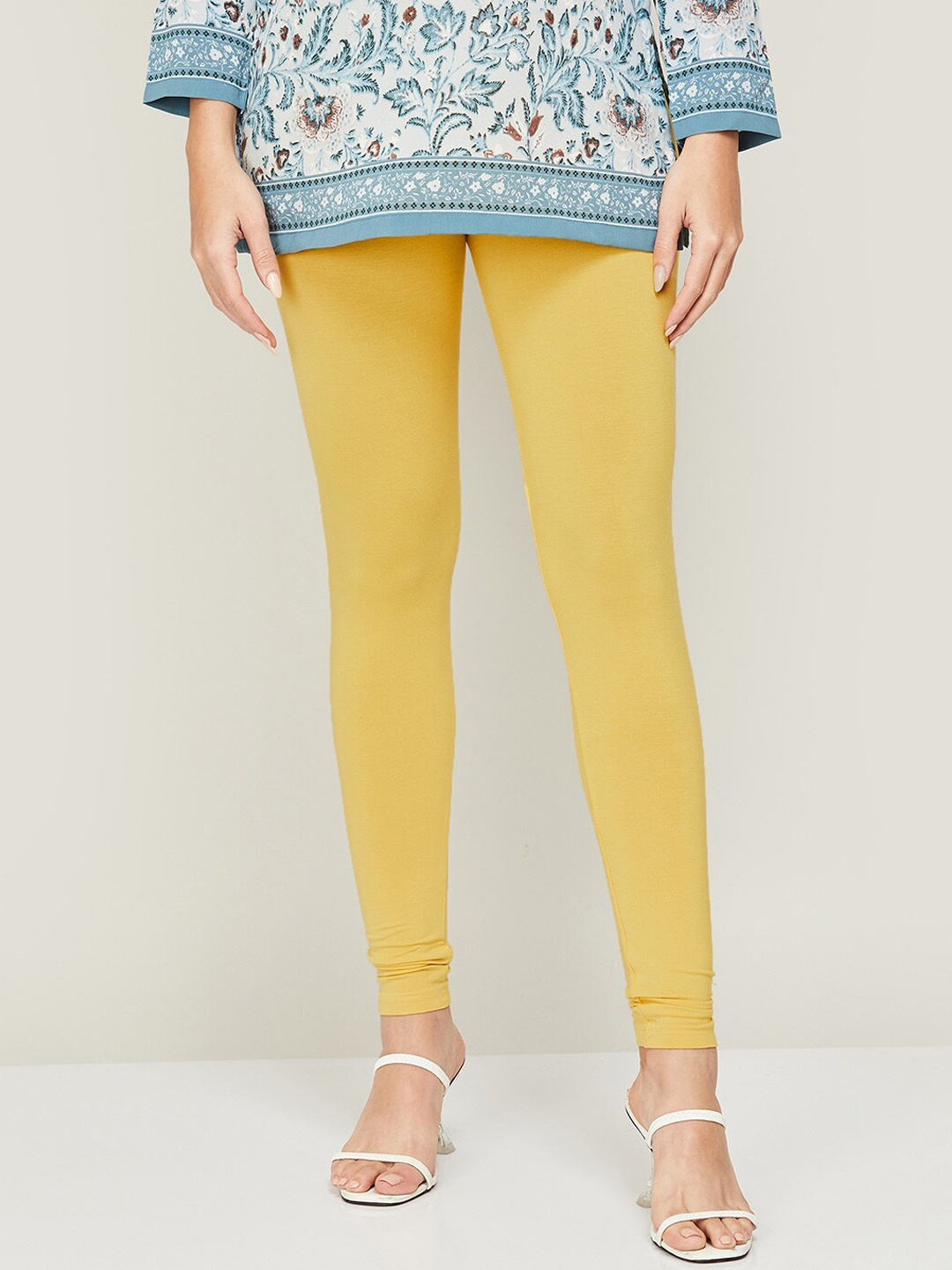 

Melange by Lifestyle Mid-Rise Churidar-Length Cotton Leggings, Yellow