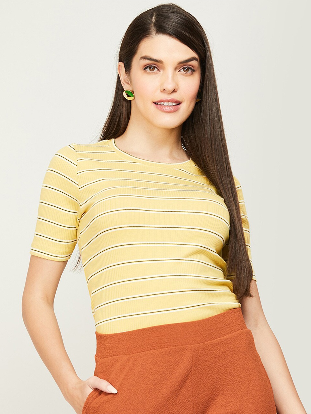 

CODE by Lifestyle Striped Cotton T-Shirt, Yellow