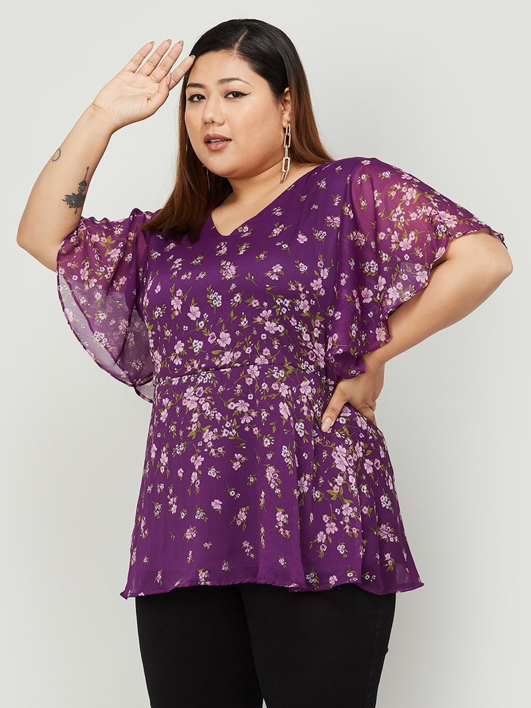 

Nexus by Lifestyle Women Floral Print Plus Size Cinched Waist Top, Purple