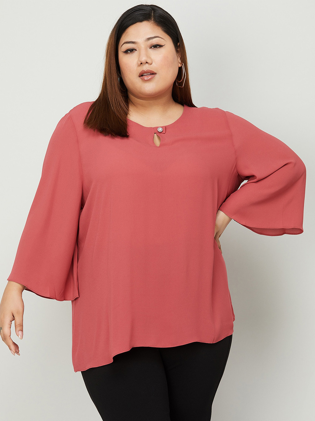 

Nexus by Lifestyle Plus Size Women Keyhole Neck Flared Sleeves Top, Rust