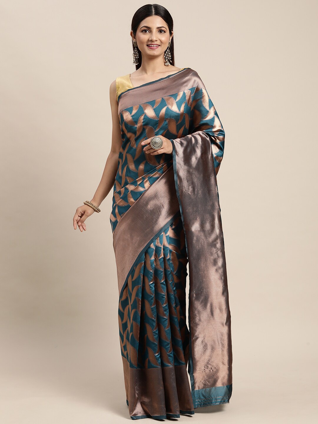 

eshami Geometric Woven Design Zari Silk Blend Saree, Blue