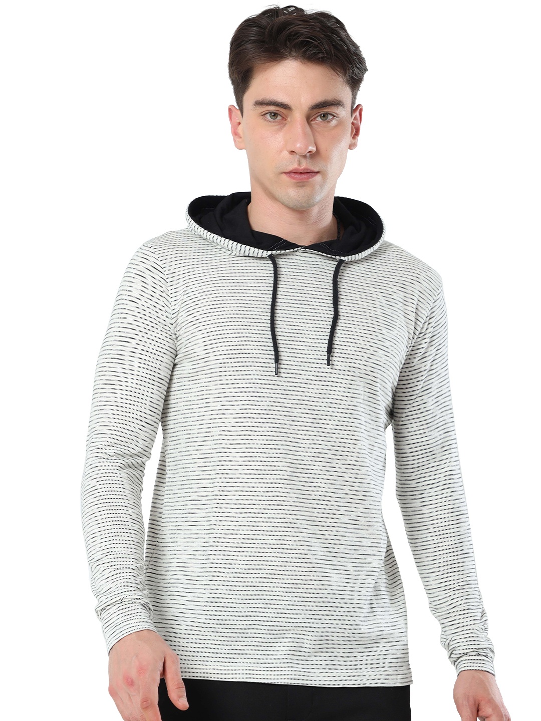 

Masculino Latino Striped Hooded Cotton T-shirt, White