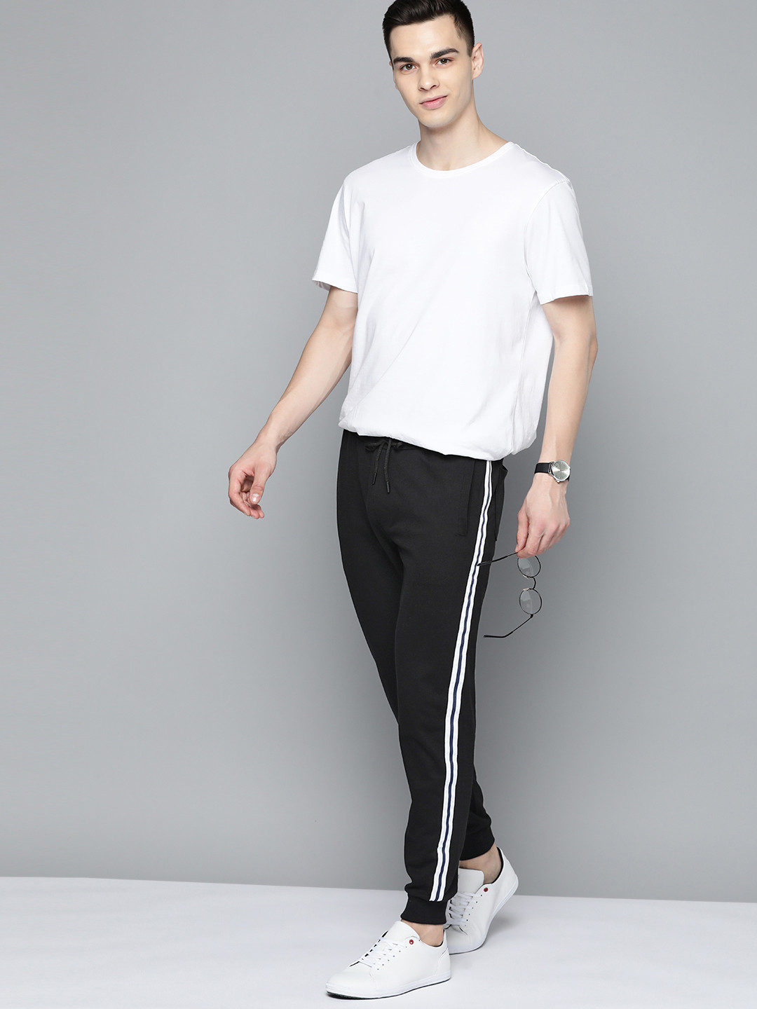 

Mast & Harbour Men Side Striped Joggers, Black