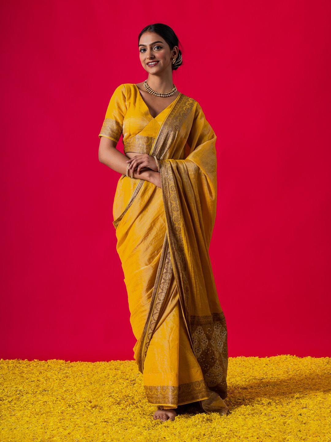 

Triyah Woven Design Zari Saree, Yellow