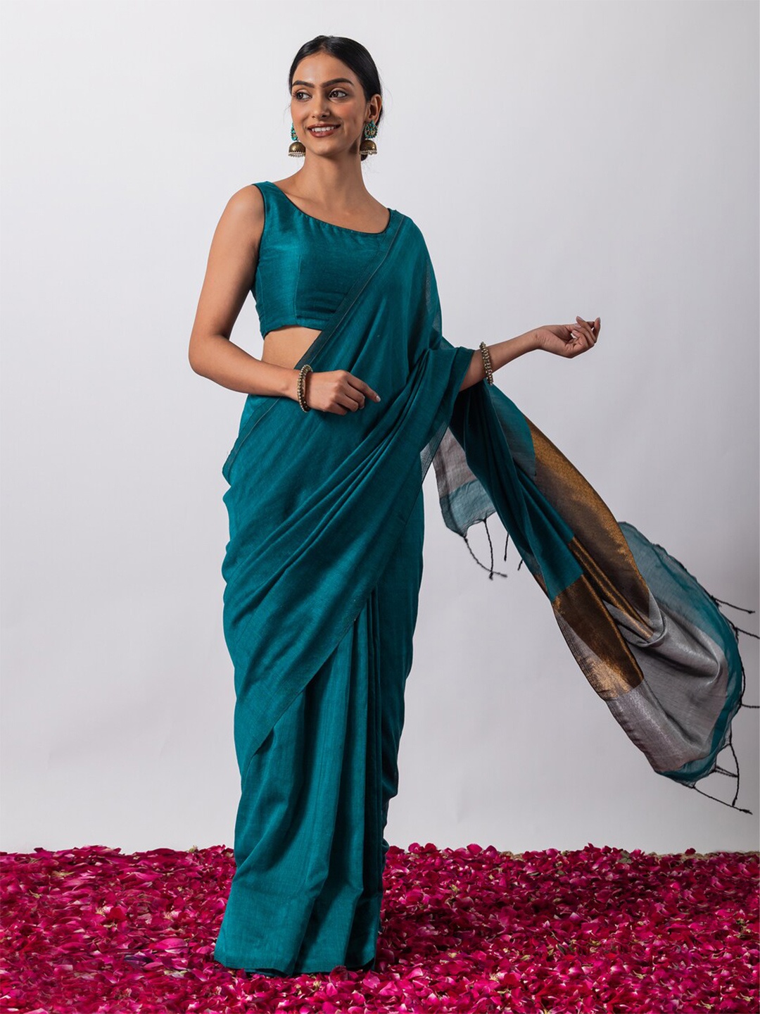 

Triyah Pure Cotton Saree, Green