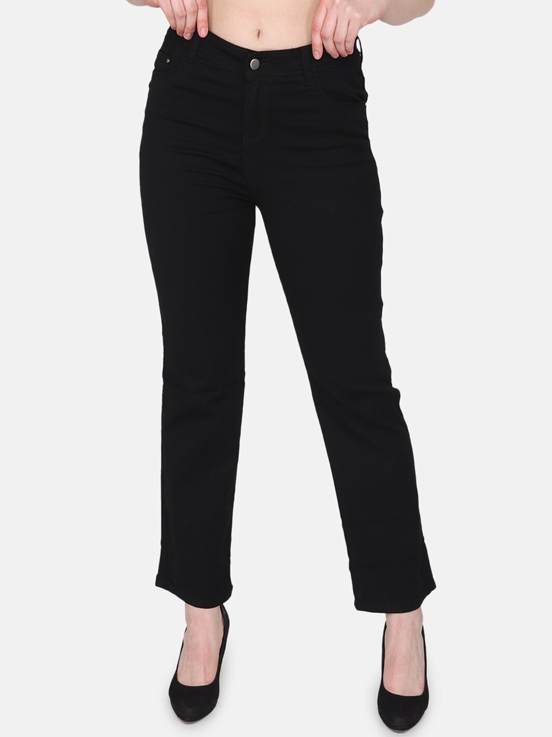

Steele Women Comfort Slim Fit Mid-Rise Stretchable Pure Cotton Jeans, Black