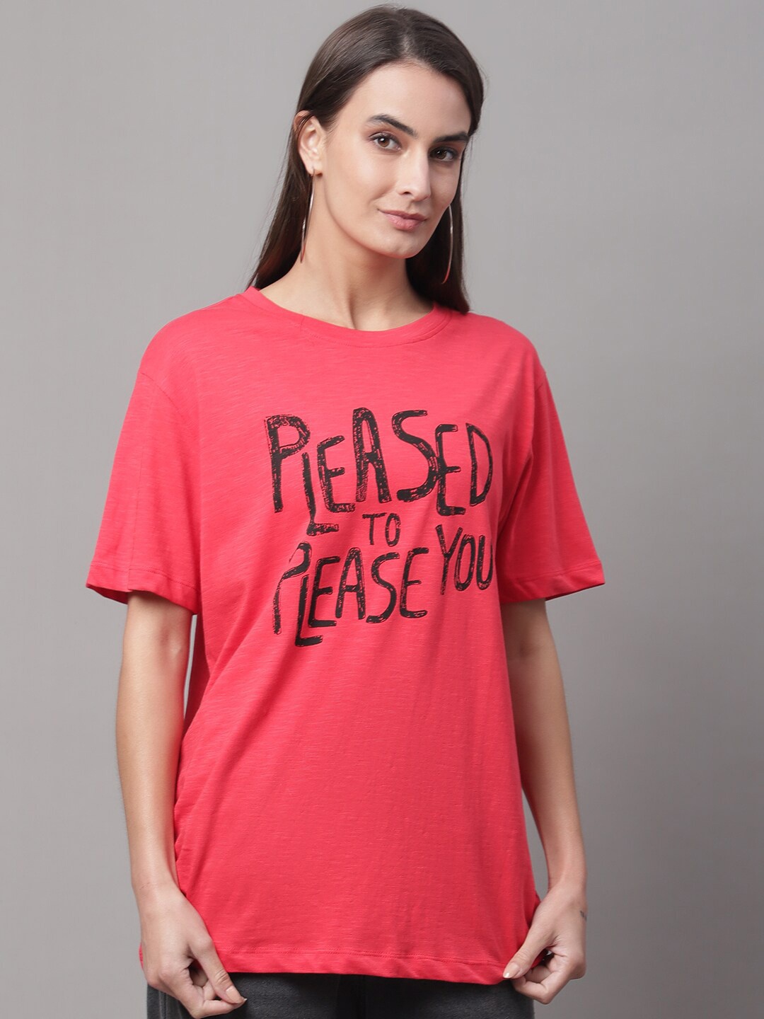 

DOOR74 Typography Printed Cotton T-shirt, Red