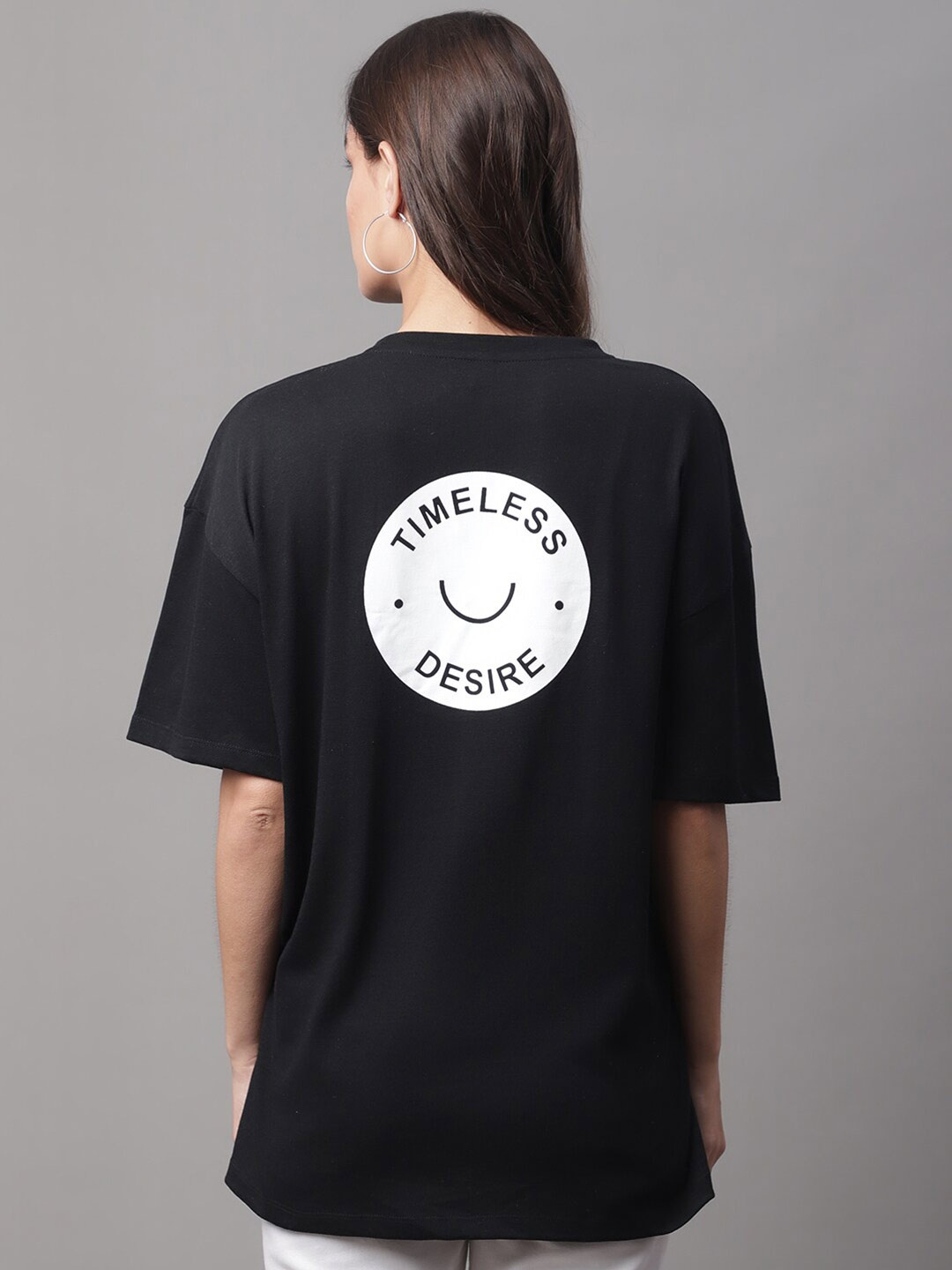

DOOR74 Typography Drop-Shoulder Sleeves Cotton Oversize T-shirt, Black