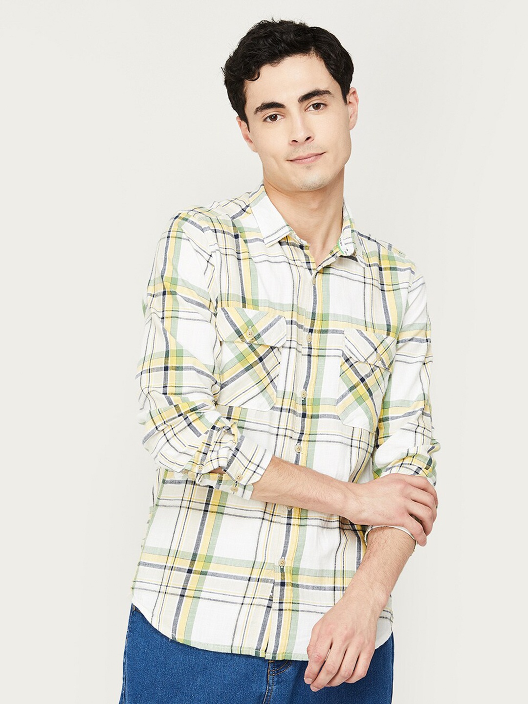 

Bossini Men Green Tartan Checks Checked Casual Shirt