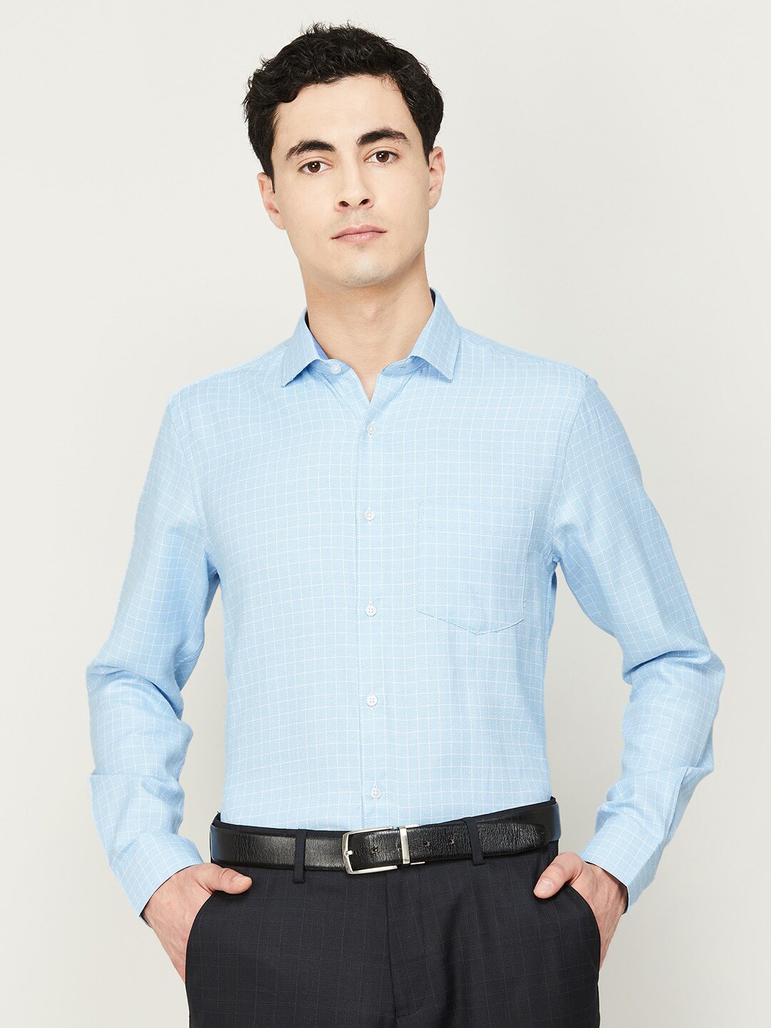 

CODE by Lifestyle Men Blue Slim Fit Grid Tattersall Checks Checked Formal Shirt