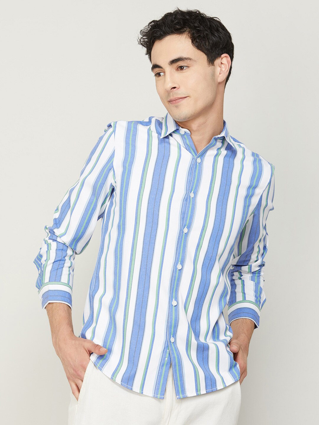 

Fame Forever by Lifestyle Men White Slim Fit Striped Casual Shirt
