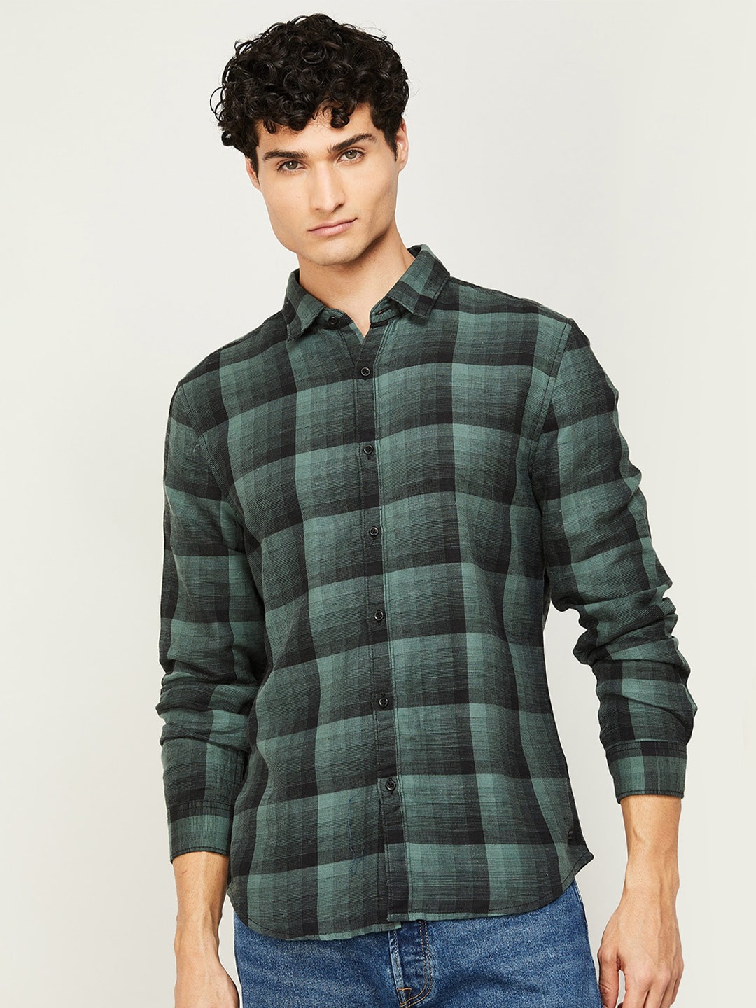 

Fame Forever by Lifestyle Men Green Checked Casual Shirt