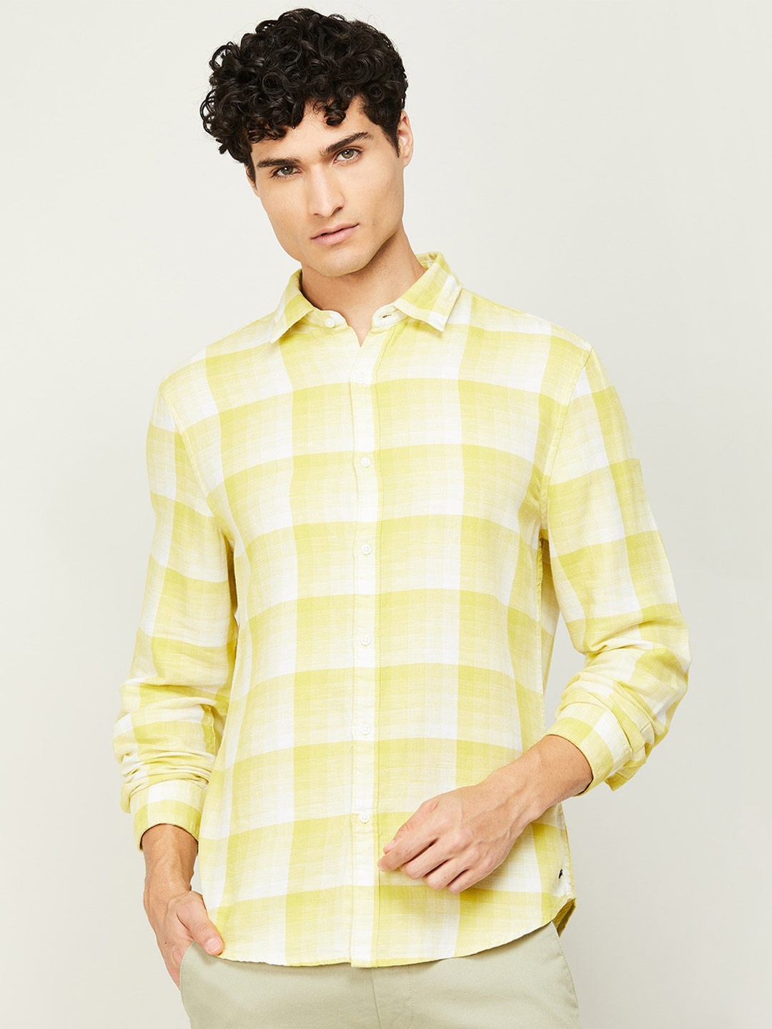 

Fame Forever by Lifestyle Men Yellow Checked Casual Shirt
