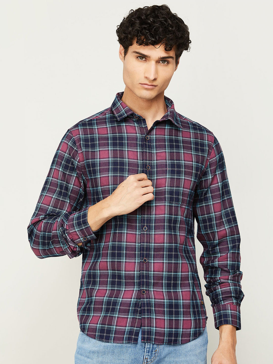 

Fame Forever by Lifestyle Men Blue Slim Fit Tartan Checks Checked Casual Shirt