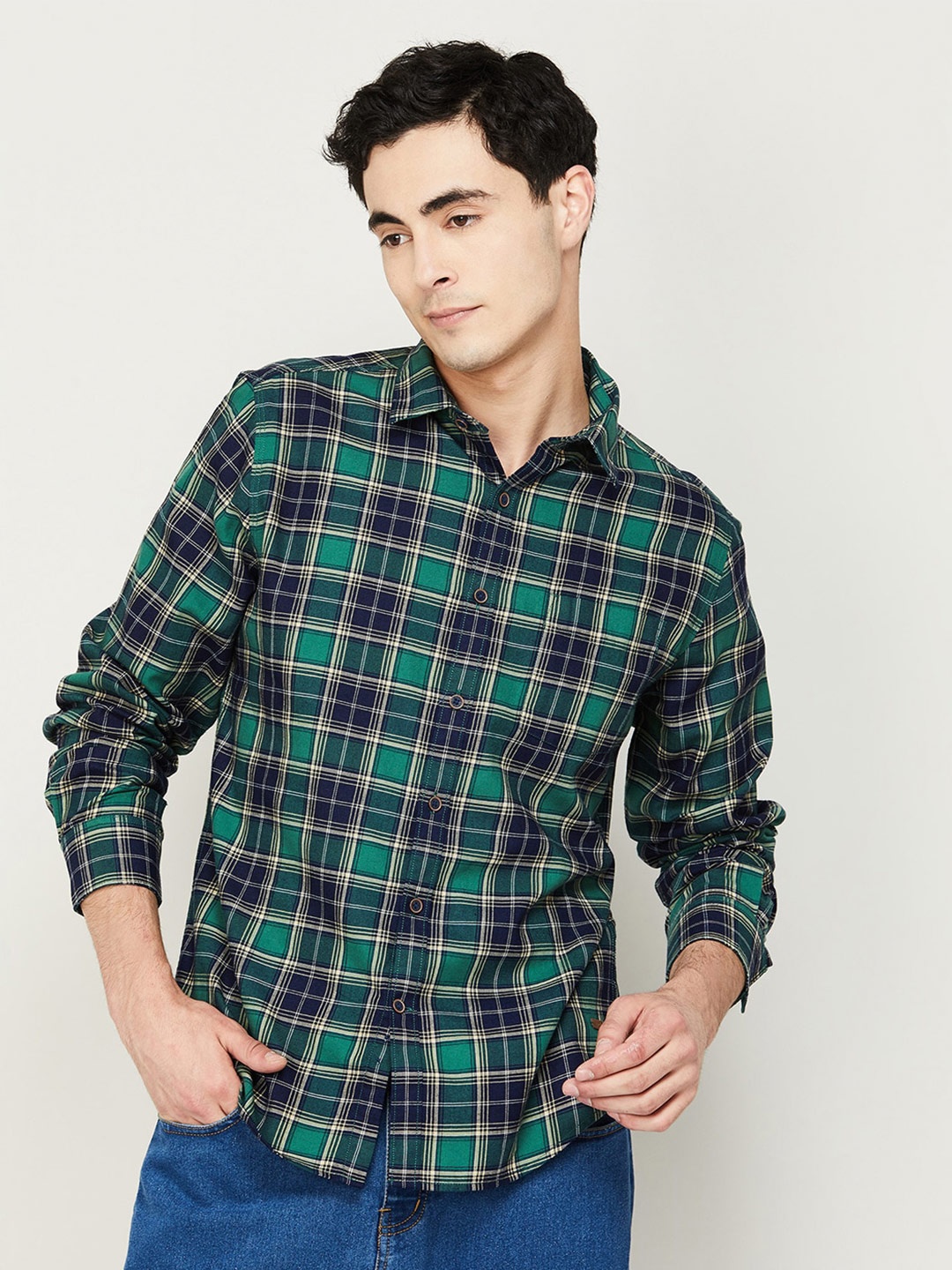 

Fame Forever by Lifestyle Men Green Slim Fit Tartan Checks Checked Casual Shirt