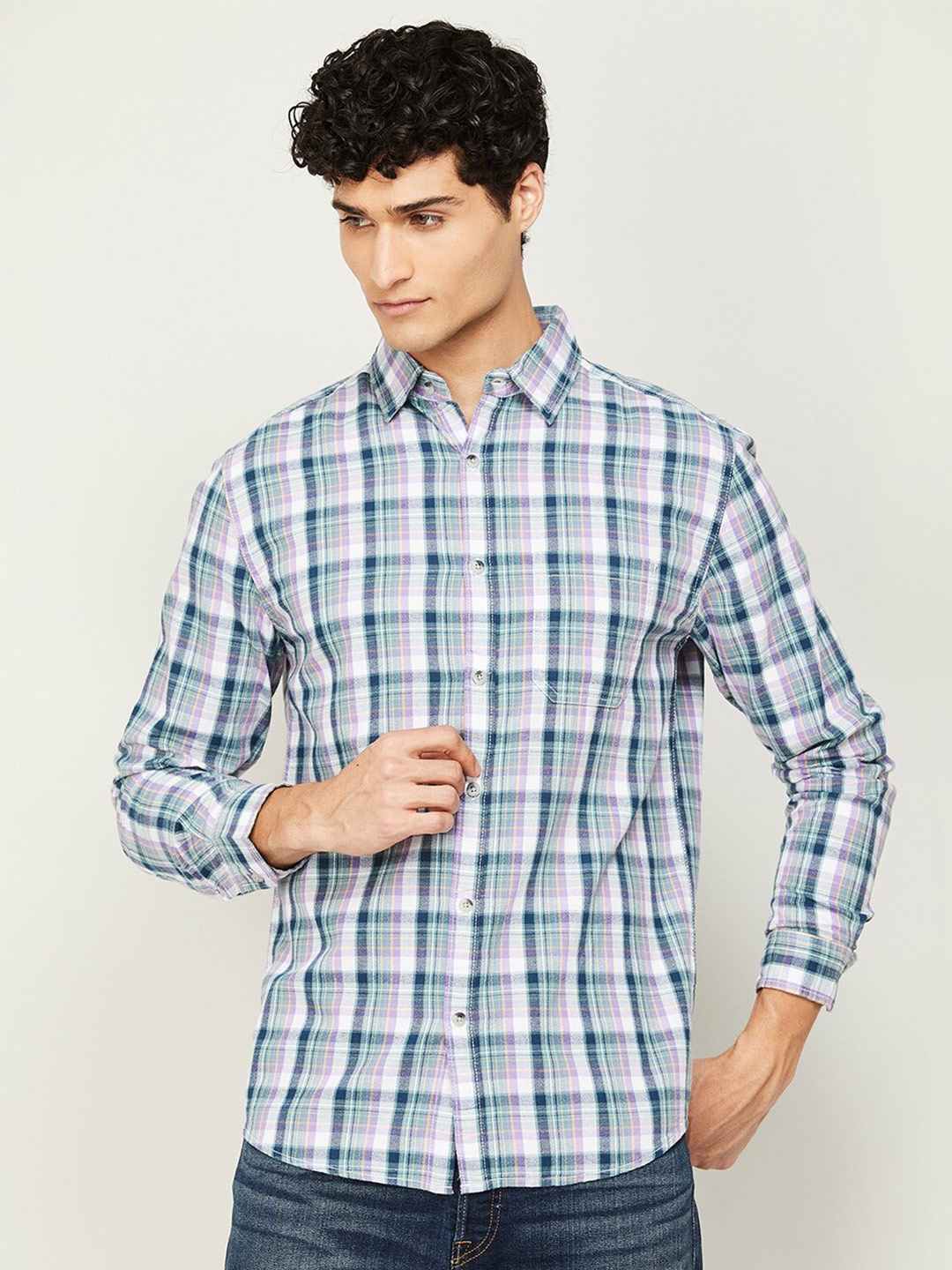 

Forca Checks Cotton Casual Shirt, White