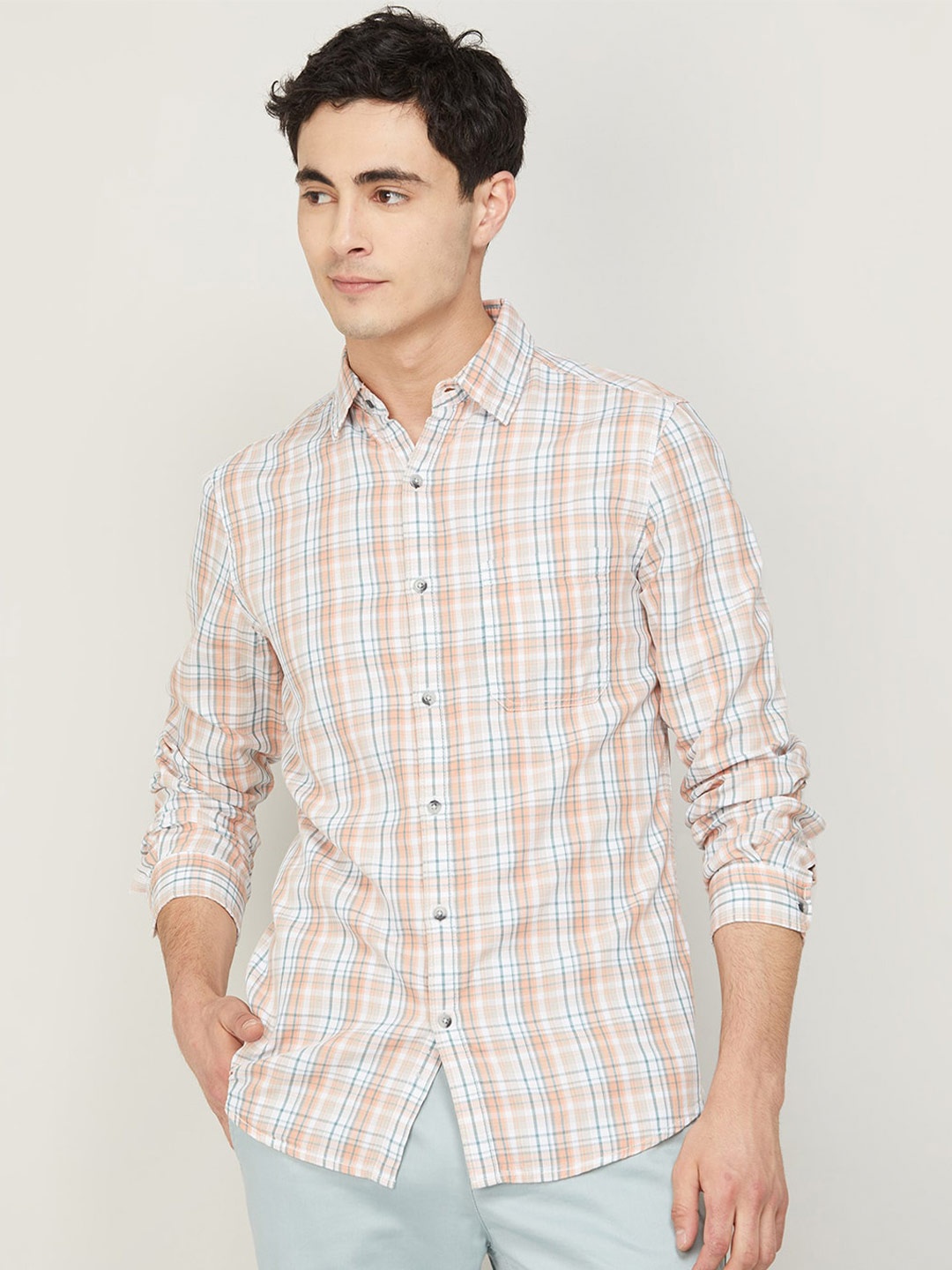 

Forca Men Orange Tartan Checks Checked Casual Shirt