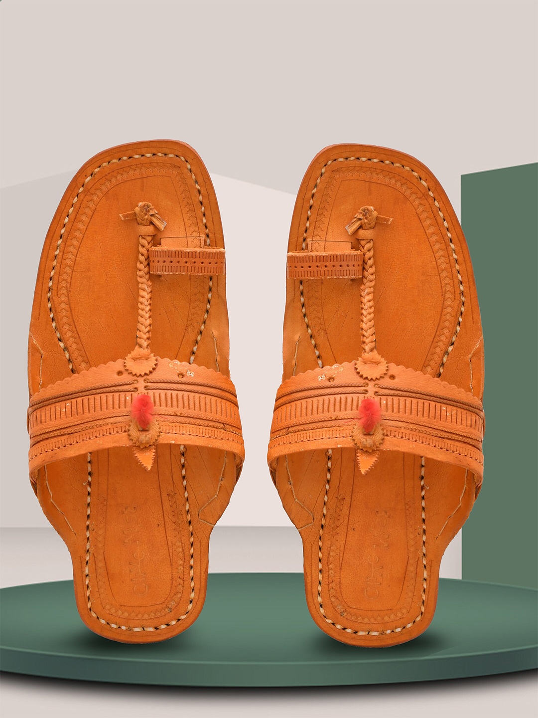 

OLIVE MIST Men Leather Ethnic Kolhapuris Comfort Sandals, Brown