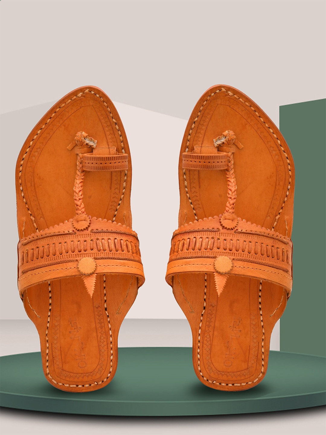 

OLIVE MIST Men Leather Ethnic Kolhapuris Comfort Sandals, Brown