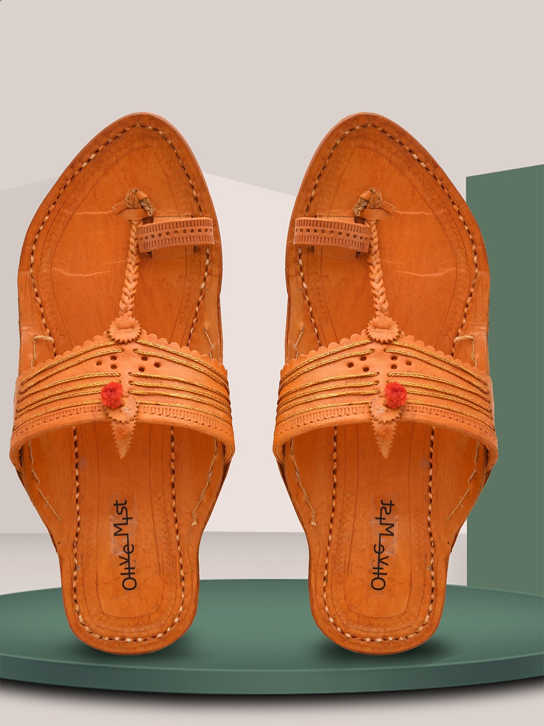 

OLIVE MIST Men Leather Ethnic Kolhapuris Comfort Sandals, Brown