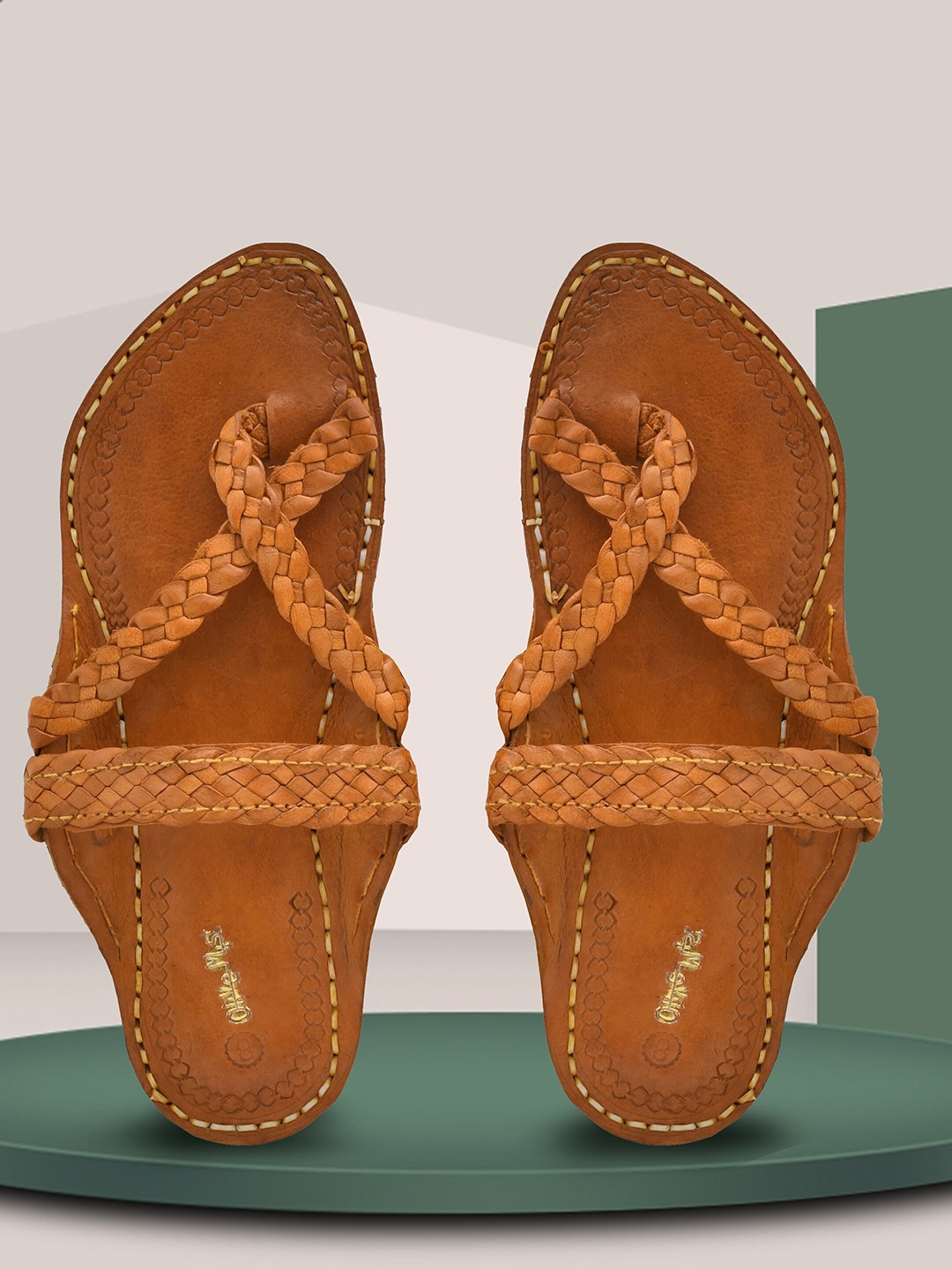 

OLIVE MIST Men Leather Ethnic Kolhapuris Comfort Sandals, Brown