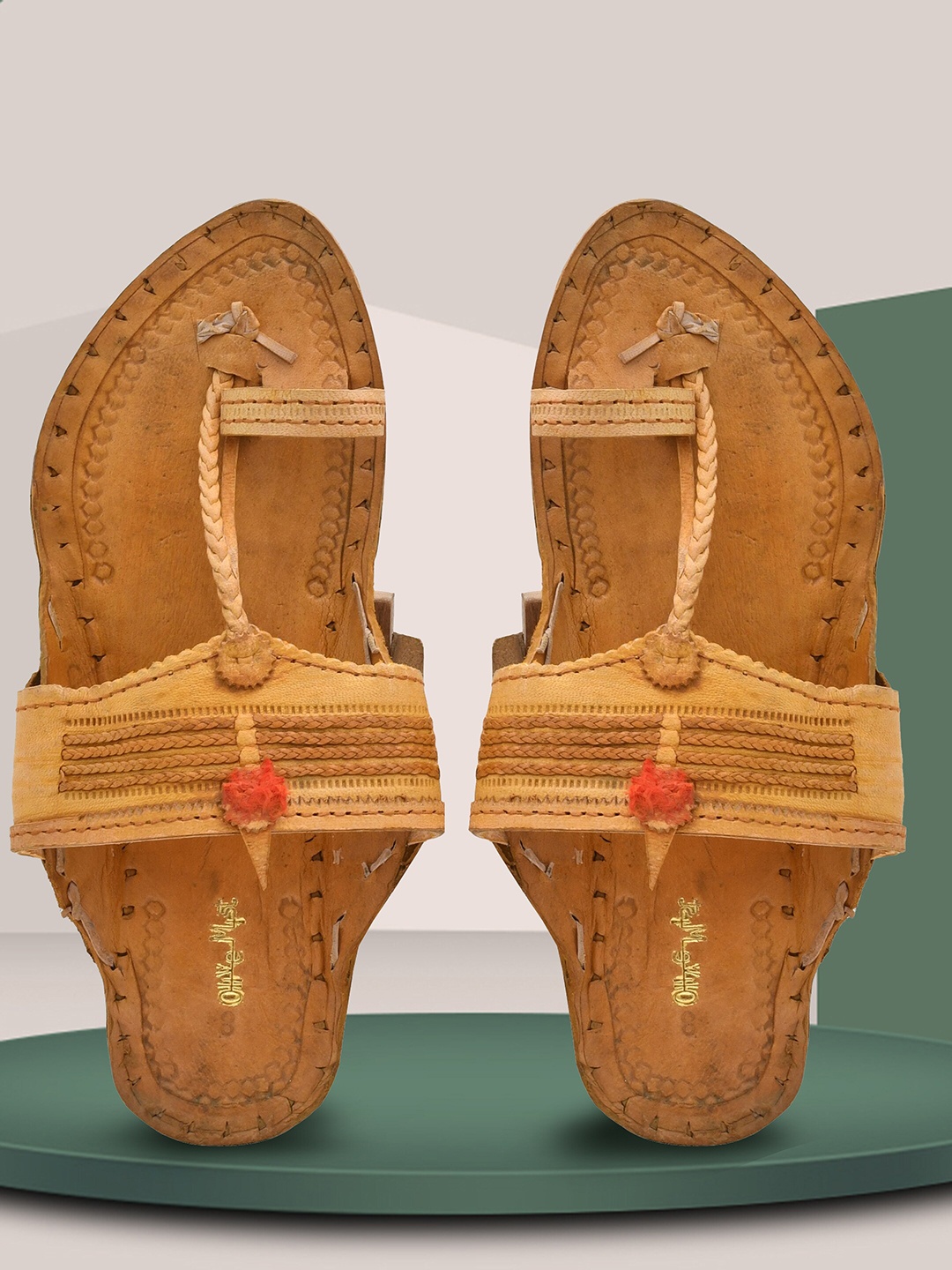 

OLIVE MIST Men Leather Ethnic Kolhapuris Comfort Sandals, Tan