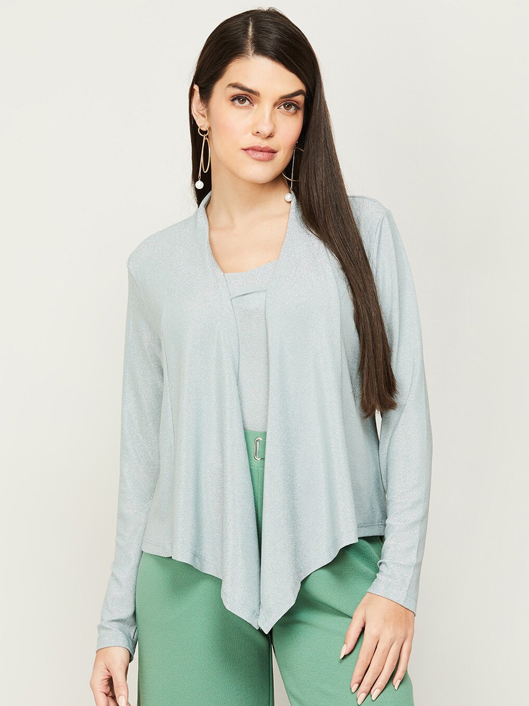 

CODE by Lifestyle Asymmetric Hem Open Front Shrug, Blue