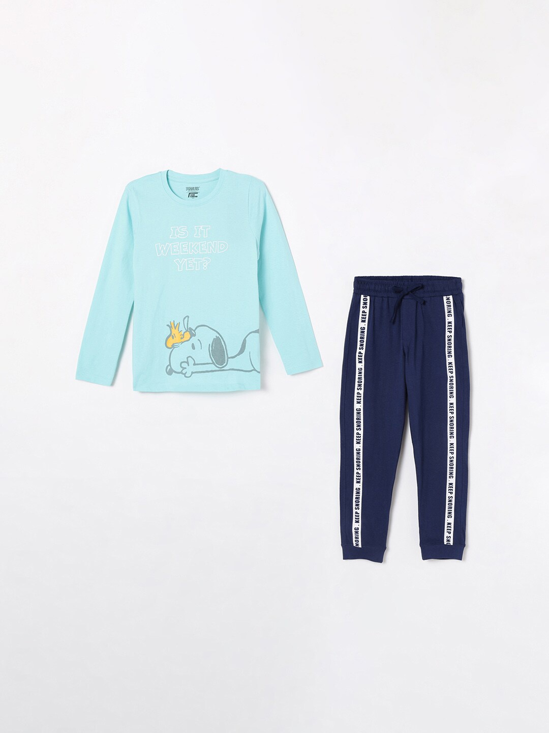 

Fame Forever by Lifestyle Boys Snoopy Printed Pure Cotton Pyjama Set, Blue