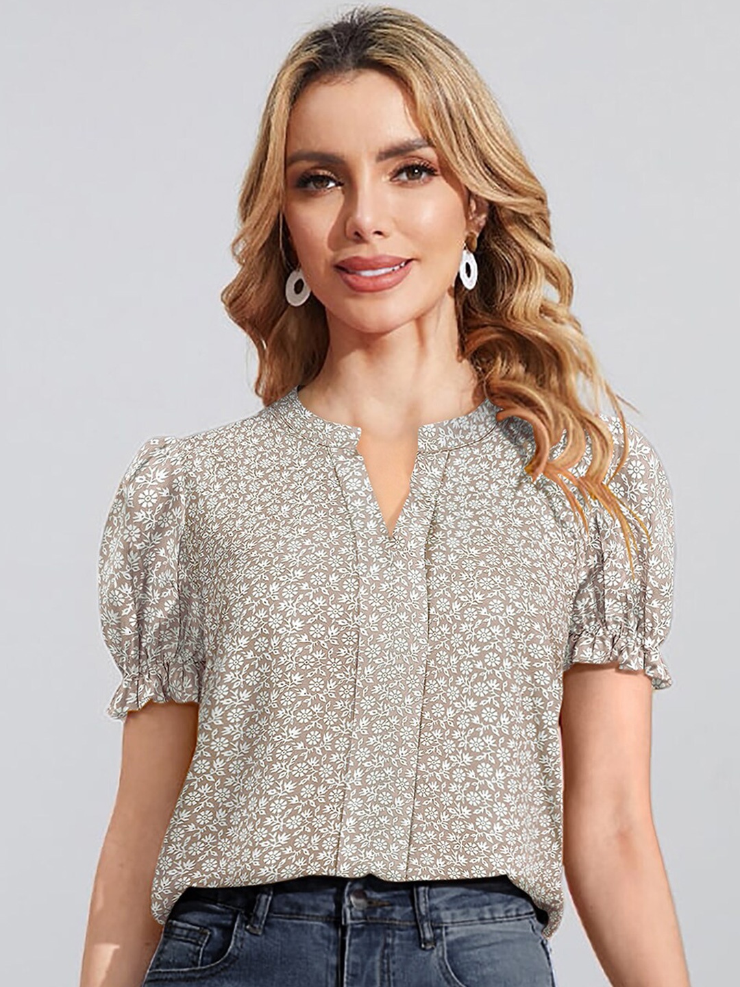 

KERI PERRY Floral Print Crepe Top, Beige