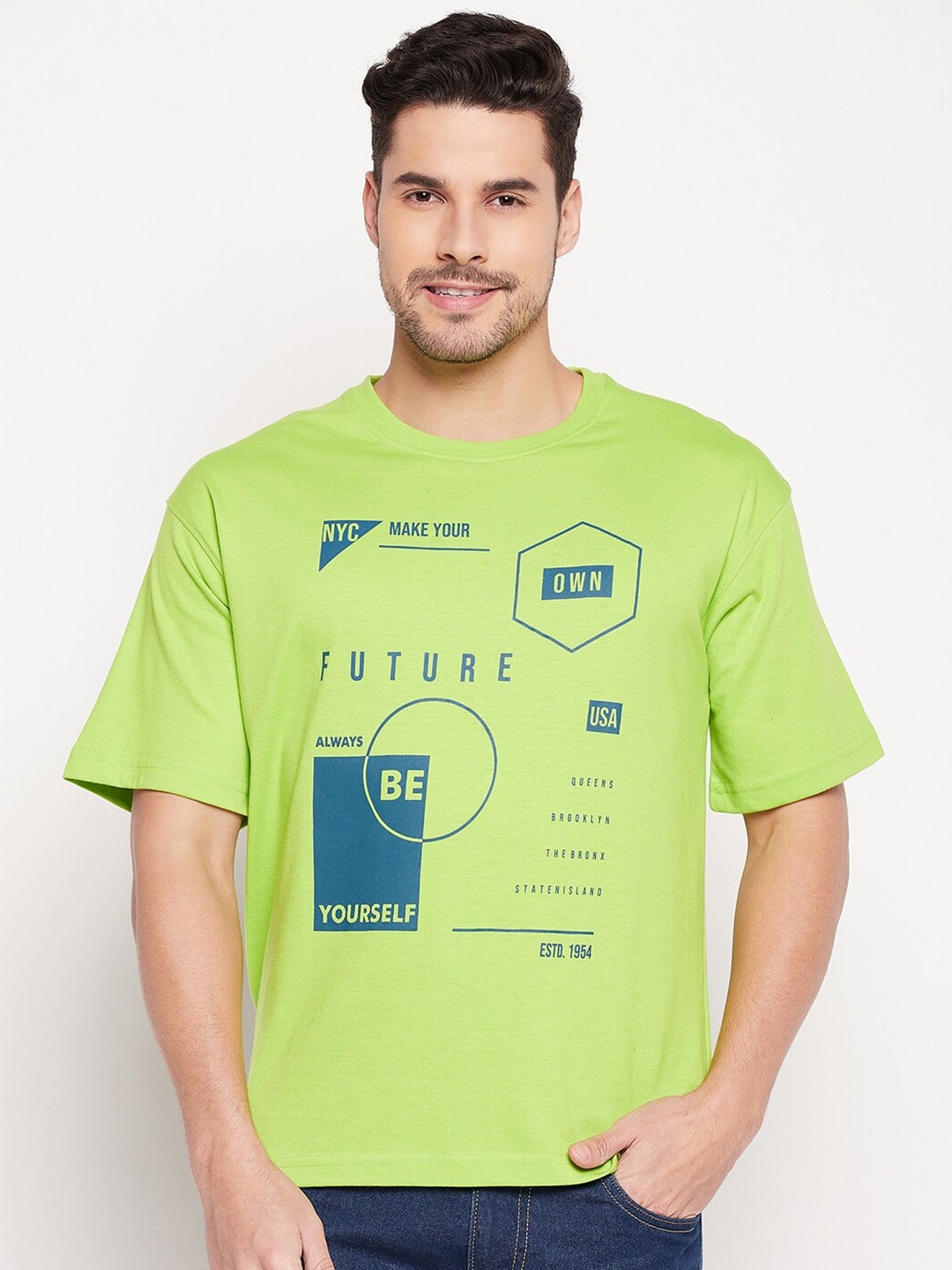 

Club York Men Green Typography Printed Applique T-shirt