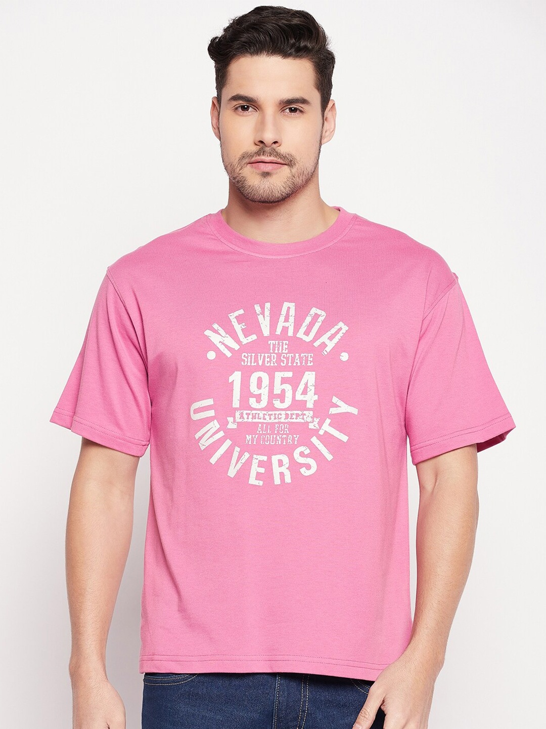

Club York Men Pink Typography Printed T-shirt