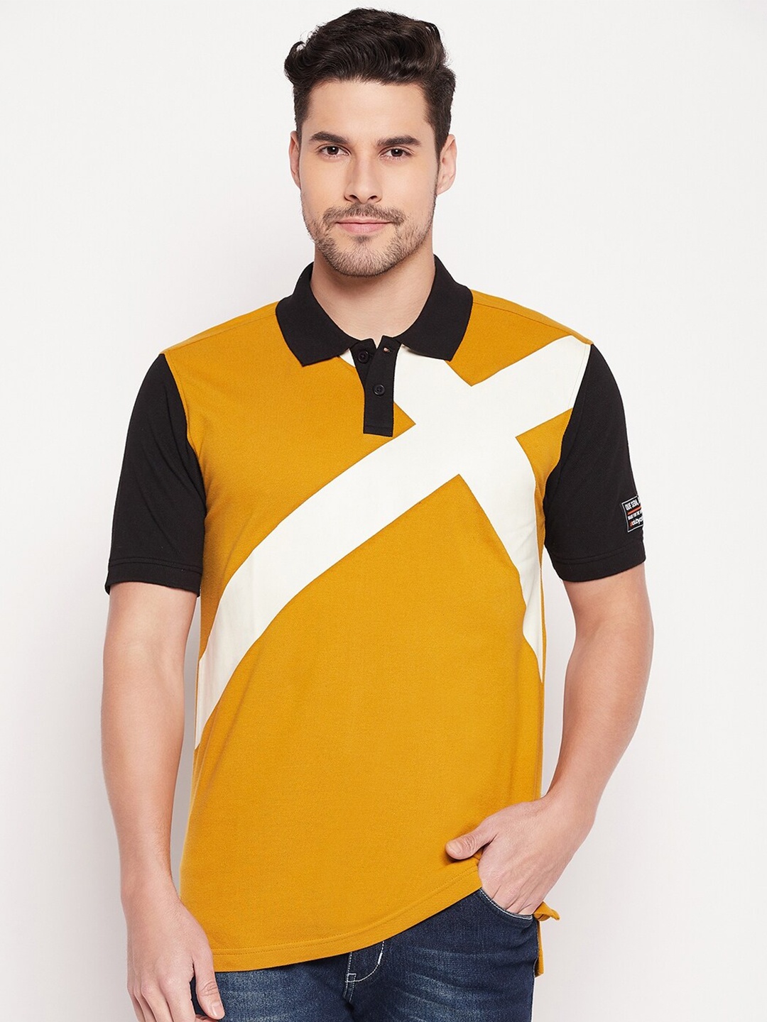 

Club York Men Mustard Yellow Colourblocked Polo Collar T-shirt