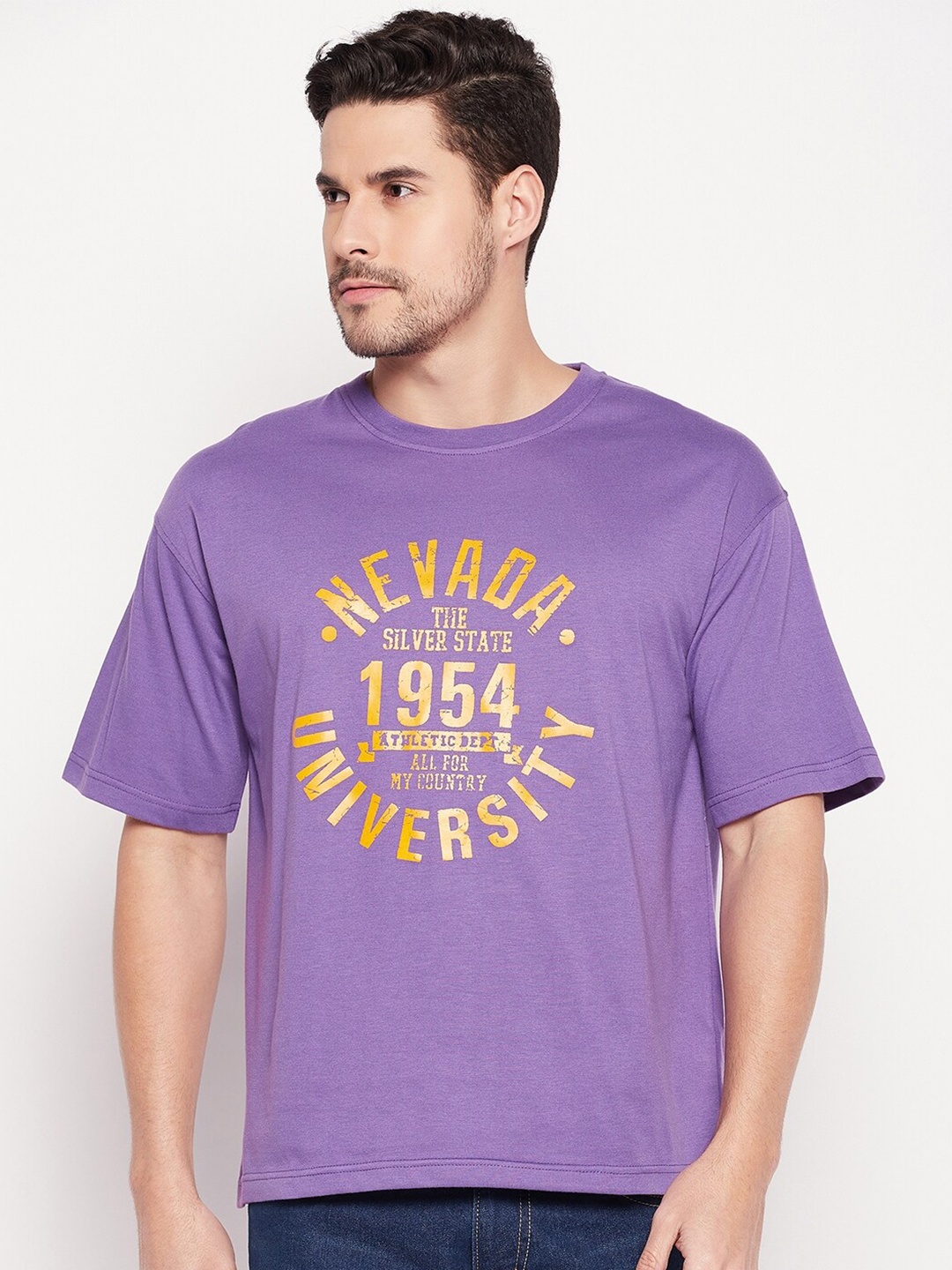 

Club York Typography Printed Cotton T-shirt, Purple