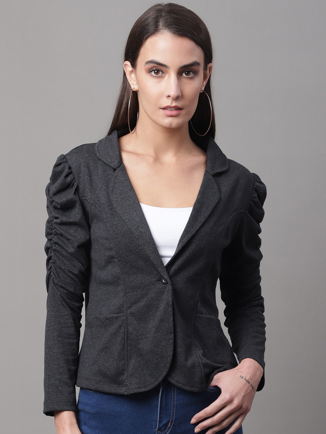 

DOOR74 Notched Lapel Collar Lightweight Tailored Jacket, Charcoal