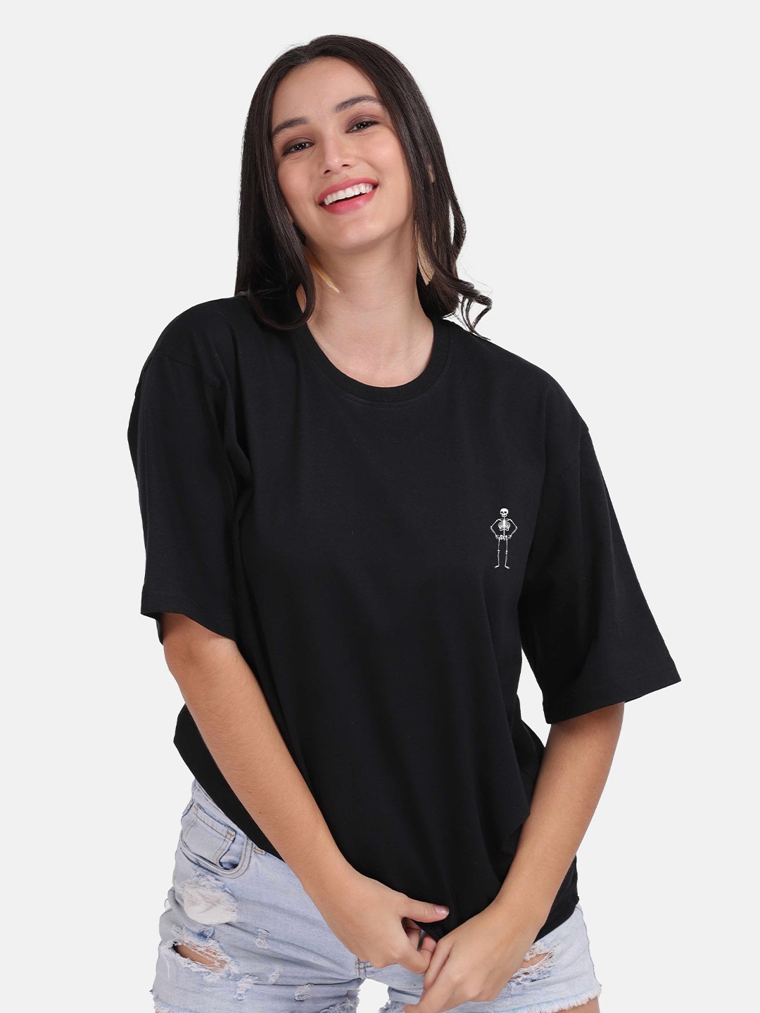 

Mad Over Print Women Black Loose T-shirt