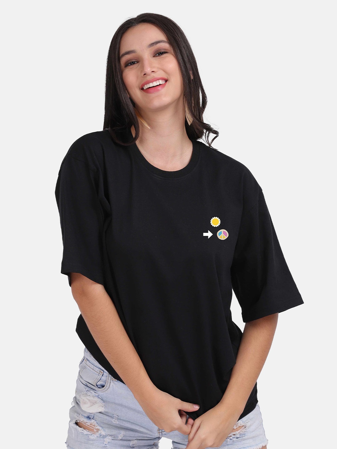 

Mad Over Print Women Black Oversize T-shirt