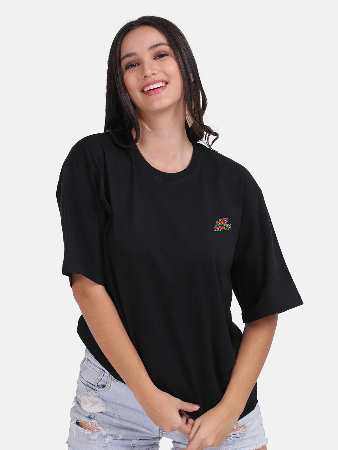 

Mad Over Print Typography Printed Oversize Cotton T-shirt, Black