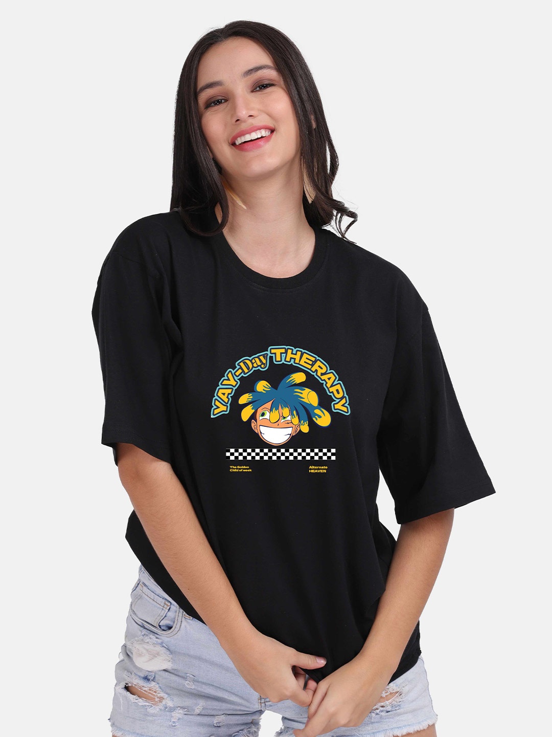 

Mad Over Print Printed Oversize Cotton T-shirt, Black