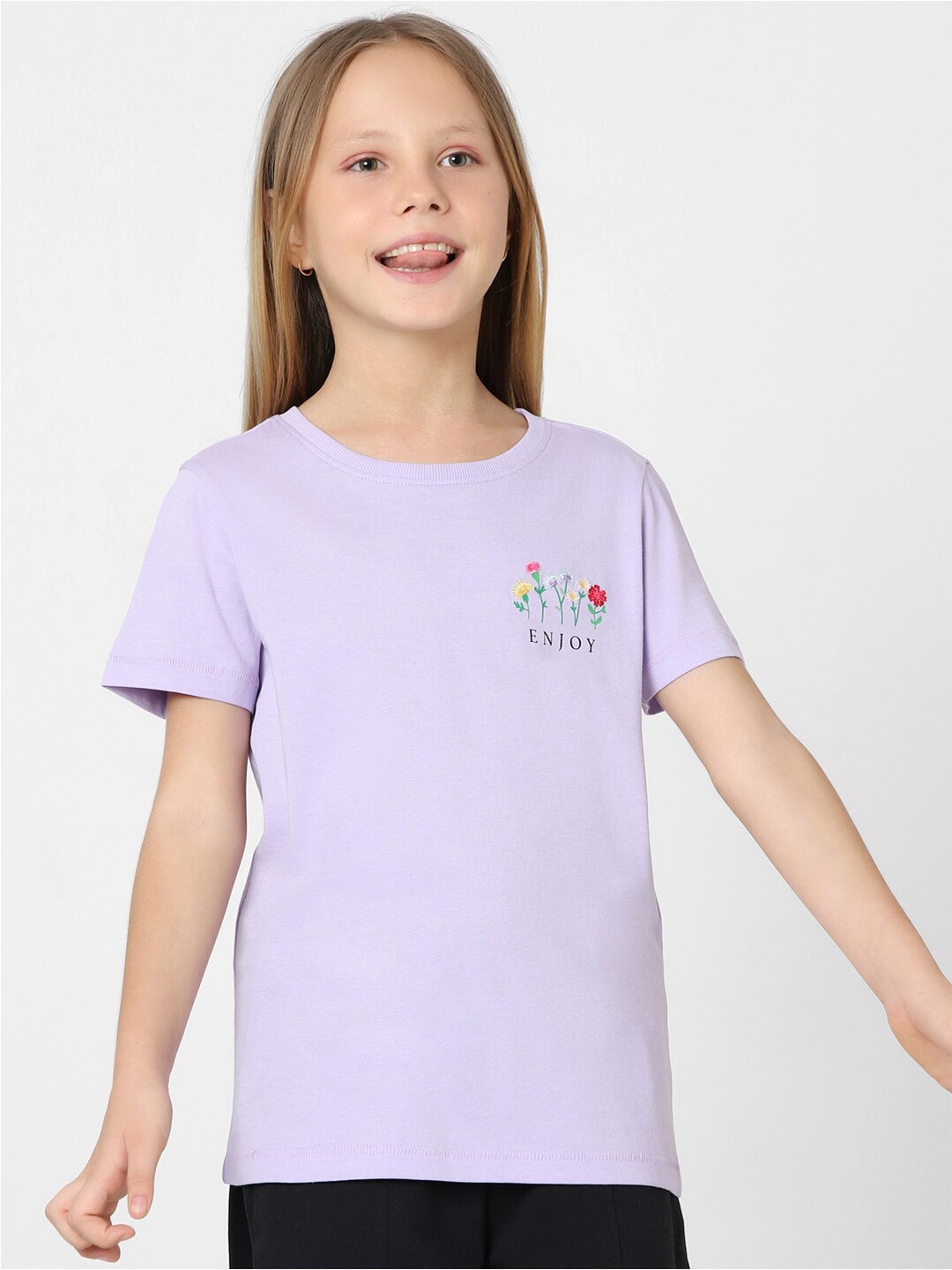 

KIDS ONLY Girls Round Neck Short Sleeves Cotton T-shirt, Purple