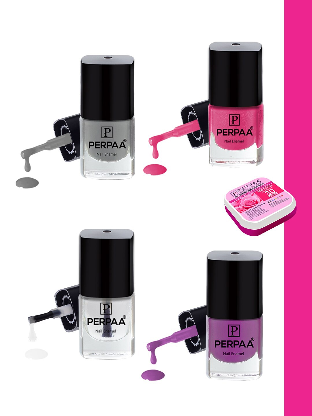

PERPAA Set Of 4 High Shine Long-Lasting Non Toxic Nail Polish - 5ml Each, Pink