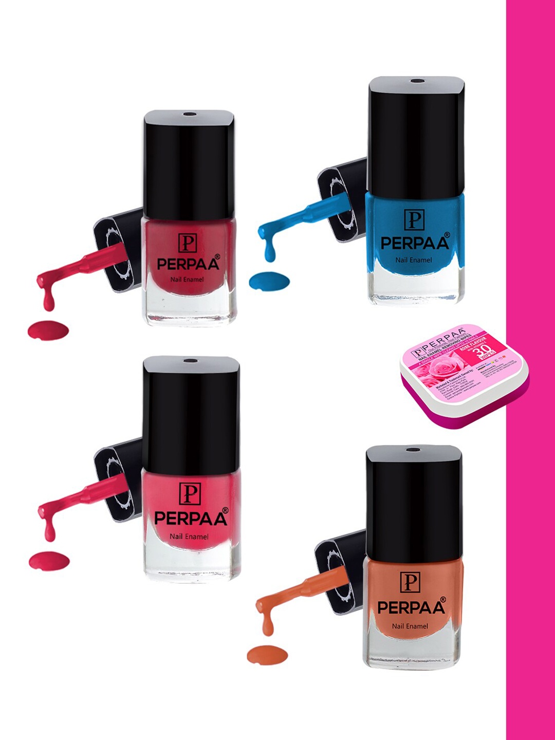 

PERPAA Set Of 4 High Shine Long-Lasting Non Toxic Nail Polish - 5ml Each, Blue